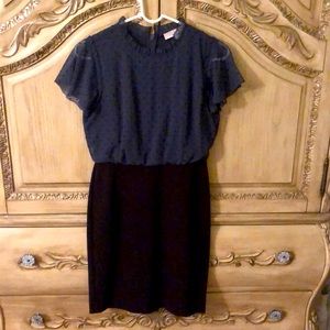 Beautiful dress from the Loft. Slate blue with black dots, sheer cap sleeves.